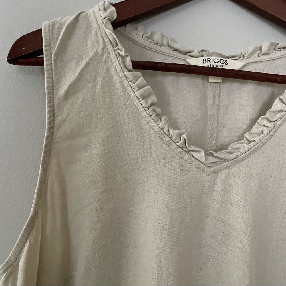 Sleeveless Linen Blend Neutral Cream Beige V-Neck Shift Dress w/ Pockets Large - Picture 4 of 15